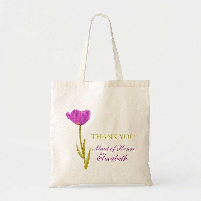 Purple tulip flower art wedding maid of honor bag (Front)