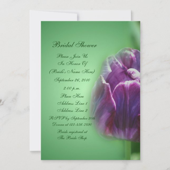 Purple Tulip Flower Bridal Shower Invitation (Front)