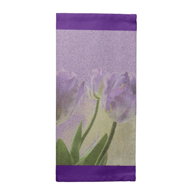 Purple tulip flower cotton cloth cocktail napkins (Half Fold)