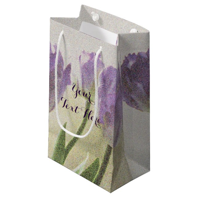 Purple tulip flower custom party favor gift bags (Front Angled)