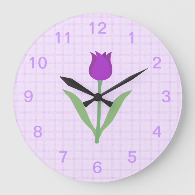 Purple Tulip Flower. Large Clock (Front)