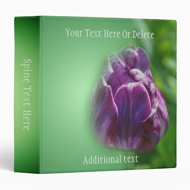 Purple Tulip Flower Nature Art Personalized 3 Ring Binder (Front/Spine)