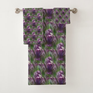 Purple Tulip Flower Nature Pattern   Bath Towel Set