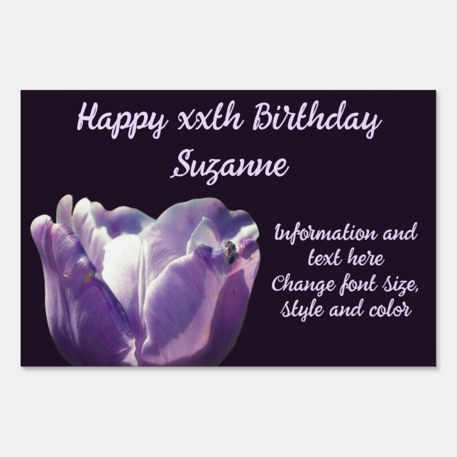 Purple Tulip Flower Personalized Birthday Sign (Front)