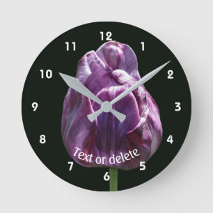 Purple Tulip Flower Personalized Round Clock