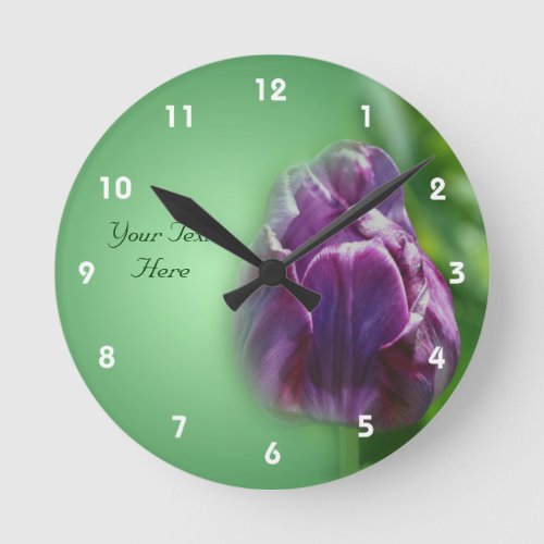 Purple Tulip Flower Personalized Round Clock
