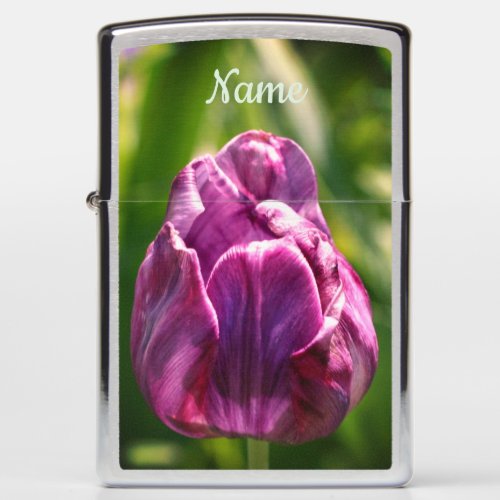 Purple Tulip Flower Personalized Zippo Lighter
