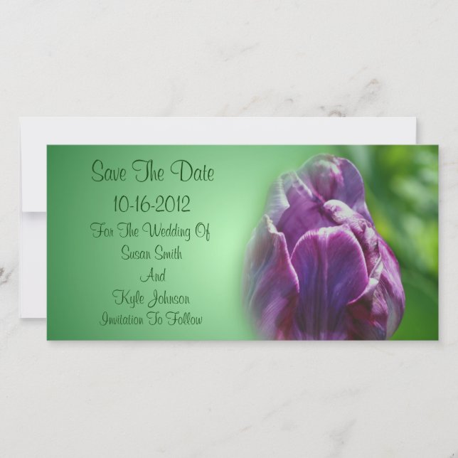 Purple Tulip Flower Wedding  Save The Date (Front)