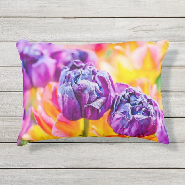 Purple tulip flowers outdoor pillow (Front)