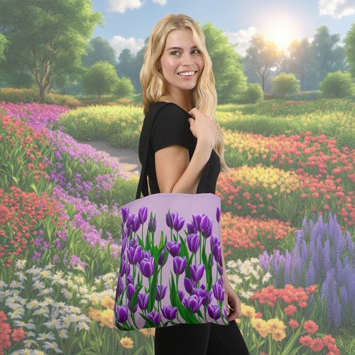 Purple Tulip Flowers Tote Bag