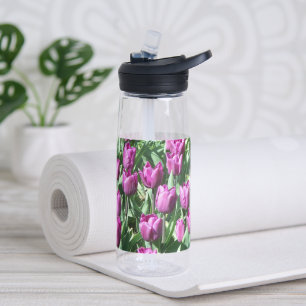 Purple Tulip Garden Floral Water Bottle