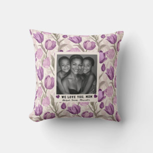 Purple Tulip Garden Mummy Mama Sofa Throw Pillow