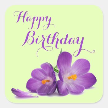 Purple Tulip Happy Birthday Stickers by Siberianmom at Zazzle