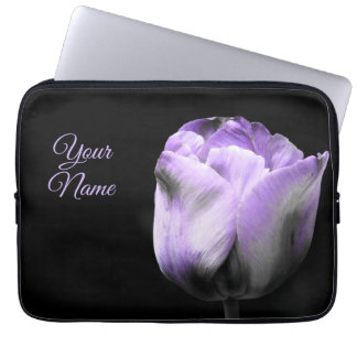 Purple Tulip on Black *Personalize* Laptop Sleeve
