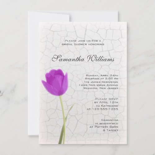 Purple Tulip on Crackle Paint Bridal Shower Invitations