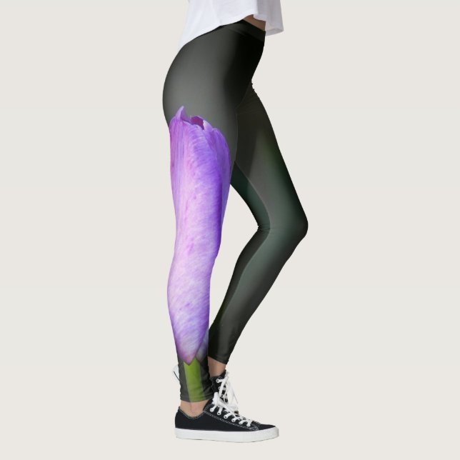 Purple Tulip on Smoky Black Leggings (Right)