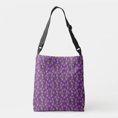 Purple Tulip Pattern Crossbody Bag
