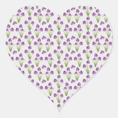 Purple Tulip Pattern Heart Sticker