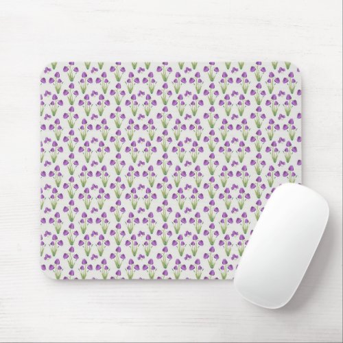Purple Tulip Pattern Mouse Pad