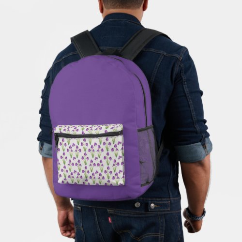 Purple Tulip Pattern Printed Backpack