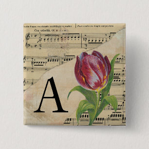 Purple Tulip Sheet Music Monogram Initial A Button