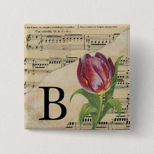 Purple Tulip Sheet Music Monogram Initial B Button