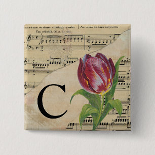 Purple Tulip Sheet Music Monogram Initial C Button