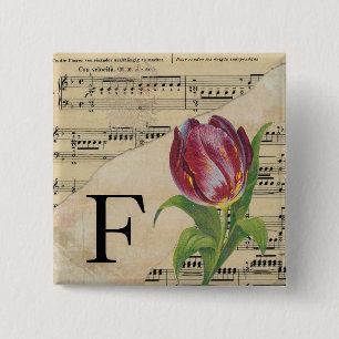Purple Tulip Sheet Music Monogram Initial F Button