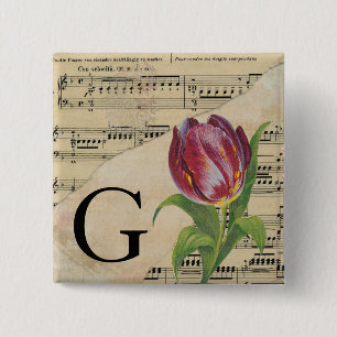 Purple Tulip Sheet Music Monogram Initial G Button