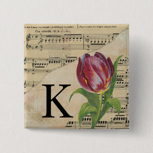 Purple Tulip Sheet Music Monogram Initial K Button