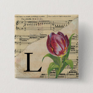 Purple Tulip Sheet Music Monogram Initial L Button