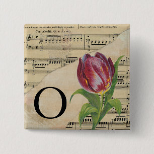 Purple Tulip Sheet Music Monogram Initial O Button
