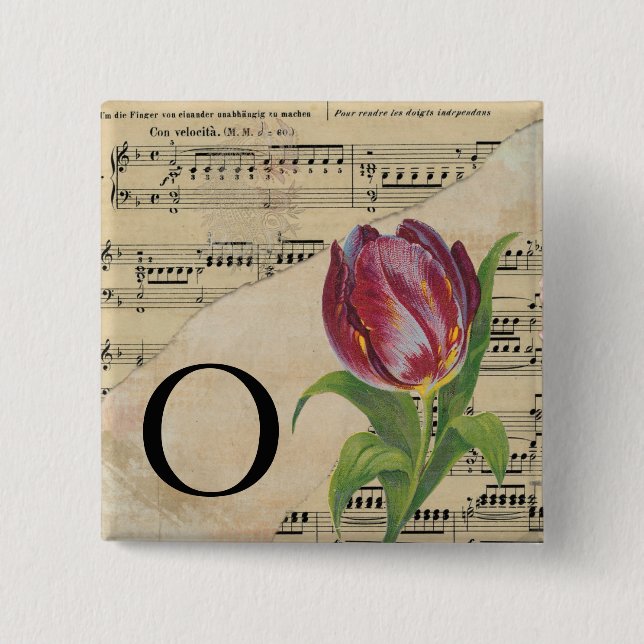 Purple Tulip Sheet Music Monogram Initial O Button (Front)