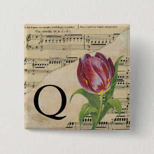 Purple Tulip Sheet Music Monogram Initial Q Button