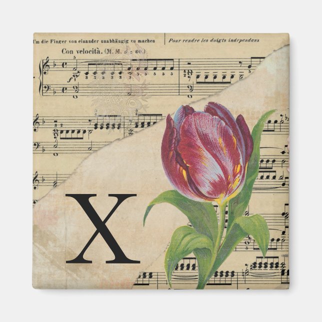 Purple Tulip Sheet Music Monogram Initial X Magnet (Front)