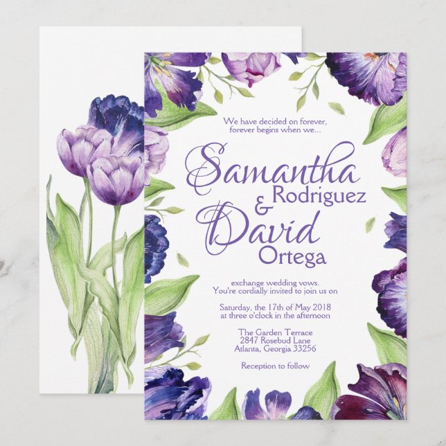 Purple Tulip Wedding Invitation Floral Wedding (Front/Back)
