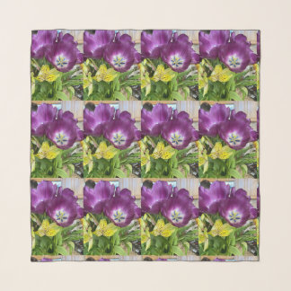 Purple Tulip & Yellow Alstroemeria Chiffon Scarf