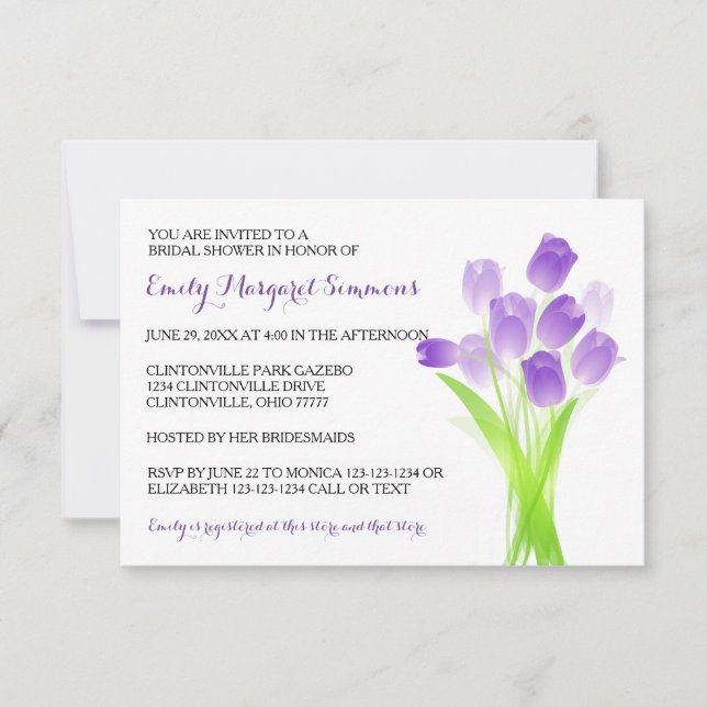 Purple Tulips - 3x5 Bridal Shower Invitation (Front)