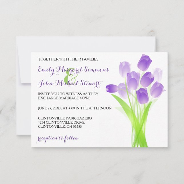 Purple Tulips - 3x5 Wedding Invitation (Front)