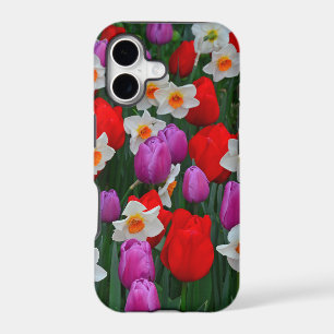 Purple tulips and white daffodils garden iPhone 17 case