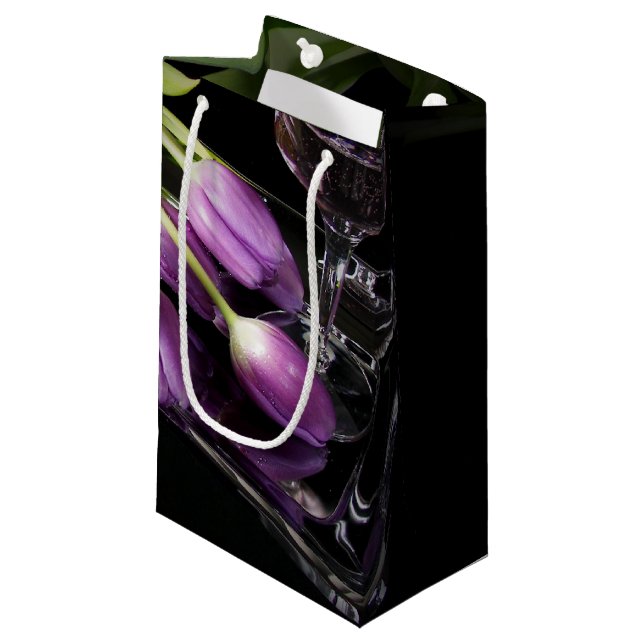 Purple tulips and wine small gift bag (Front Angled)