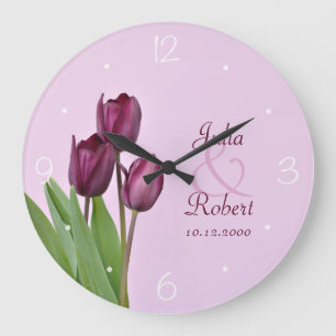 Purple tulips anniversary large clock