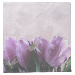 Purple Tulips Aqua Dragonflies Cocktail Napkins