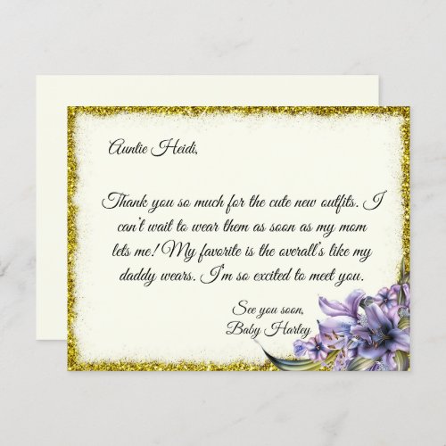 Purple Tulips Baby Shower Thank You Card