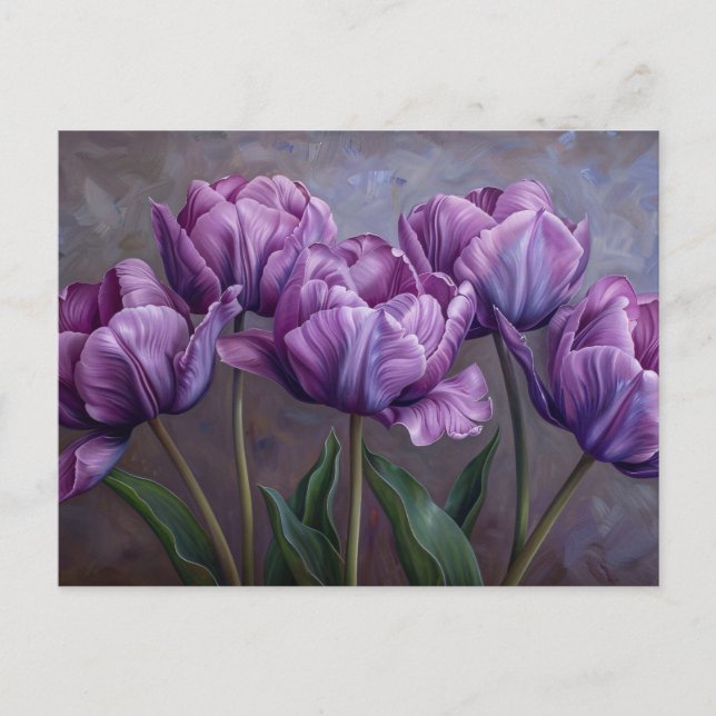 Purple Tulips Botanical Oil Painting Postcard (Front)