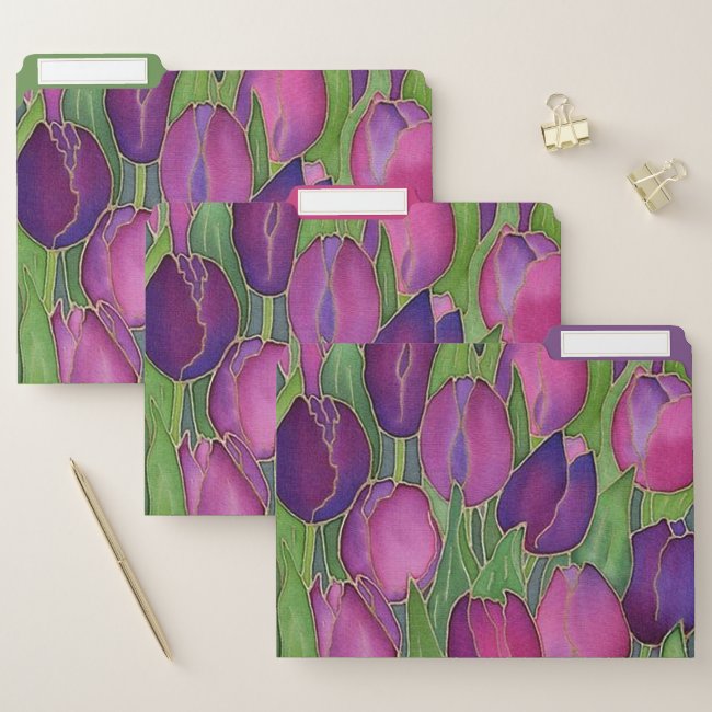 Purple Tulips Design File Folders Set