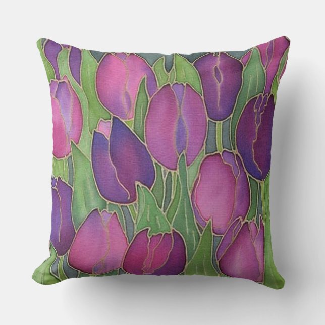 Purple Tulips Design Outdoor Pillow (Front)