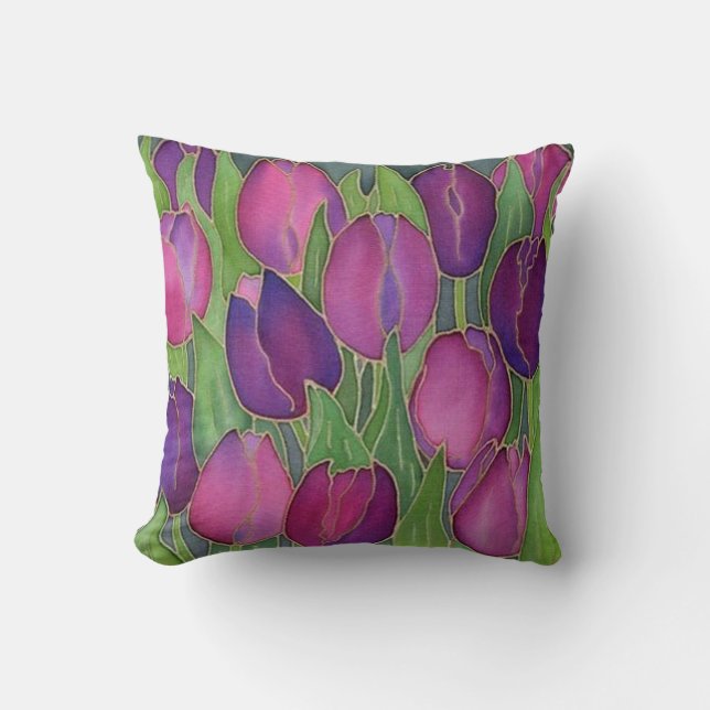 Purple Tulips Design Throw Pillow (Front)
