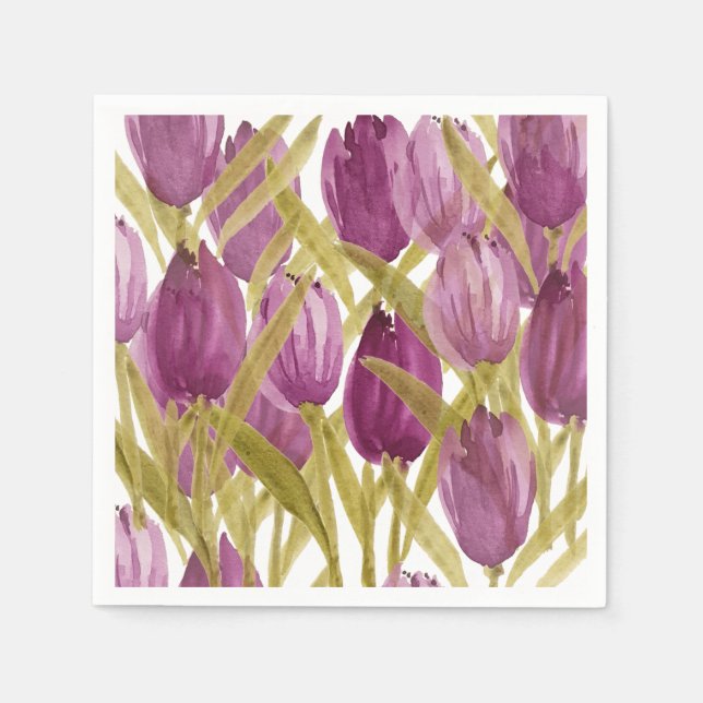 Purple Tulips Elegant Watercolor Napkins (Front)