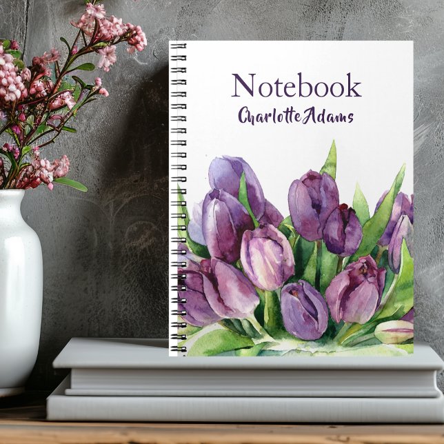 Purple Tulips Floral Customized Name Journal/ Notebook (Creator Uploaded)